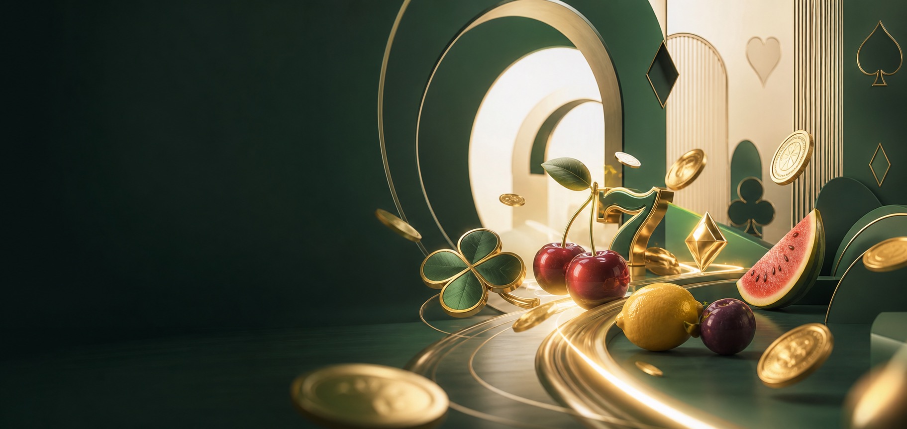 Golden casino symbols in a premium green setting